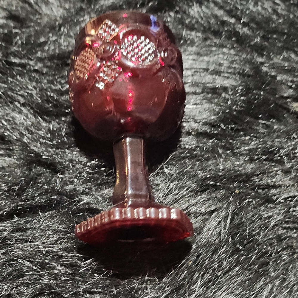 Vintage Red Glass Goblet. 1897 Avon Cape Cod Ruby.